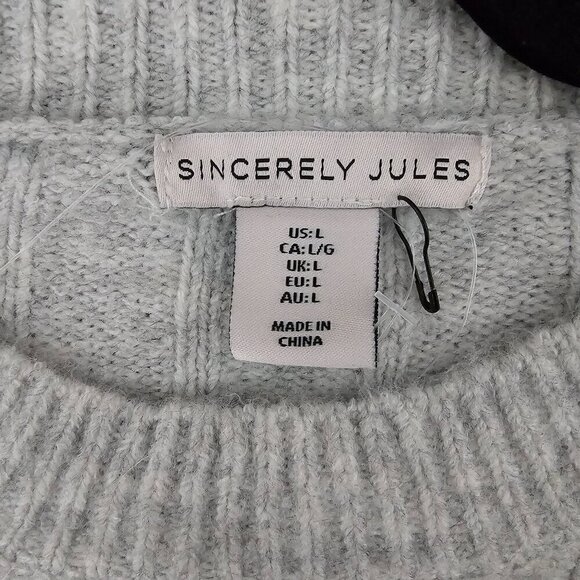 Sincerely Jules Ribbed Knit New Gray Crew Neck Dropped shoulder Sweater - Picture 2 of 5
